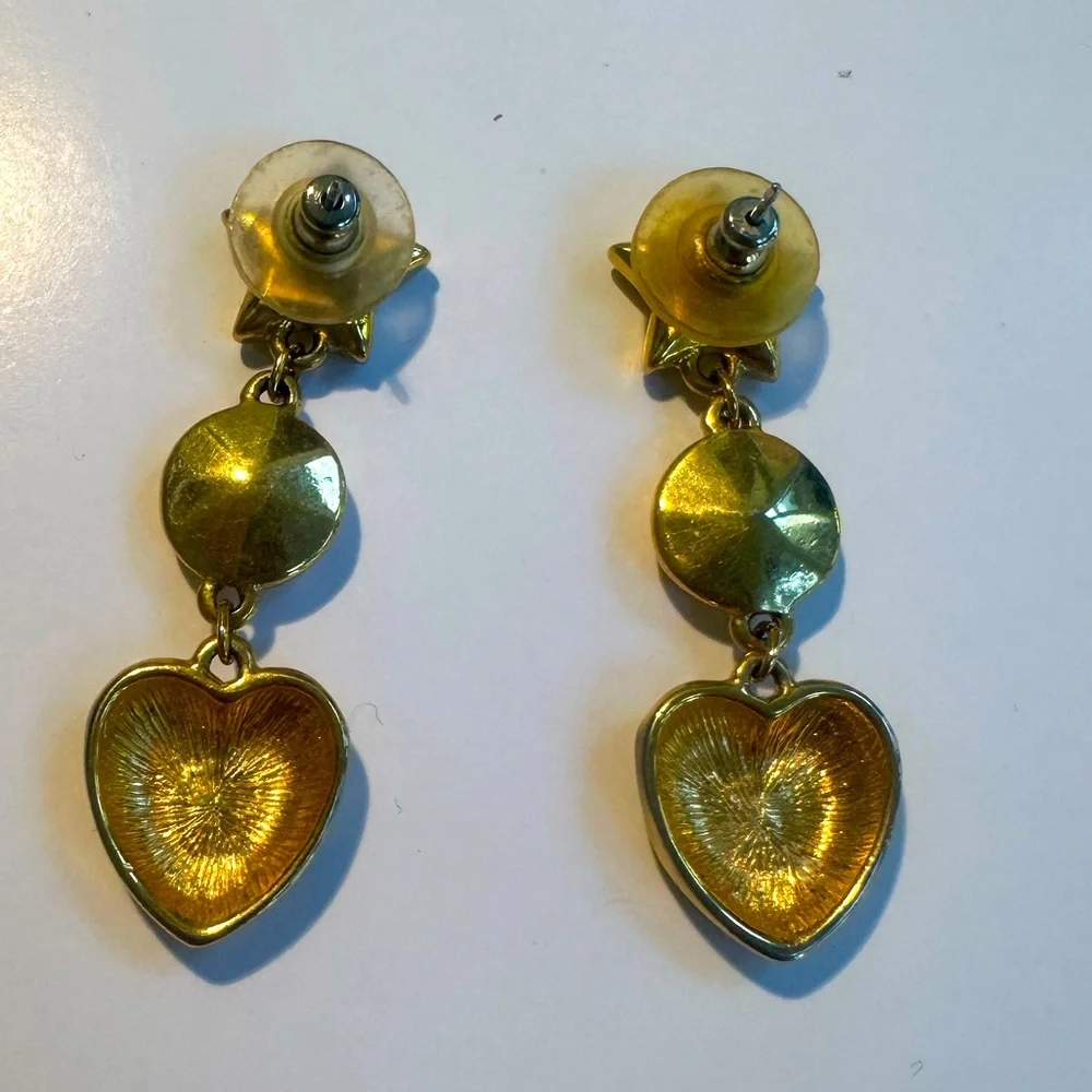 Vintage Gold Tone Drop Earrings Stick Figure awesome Pierced Earrings